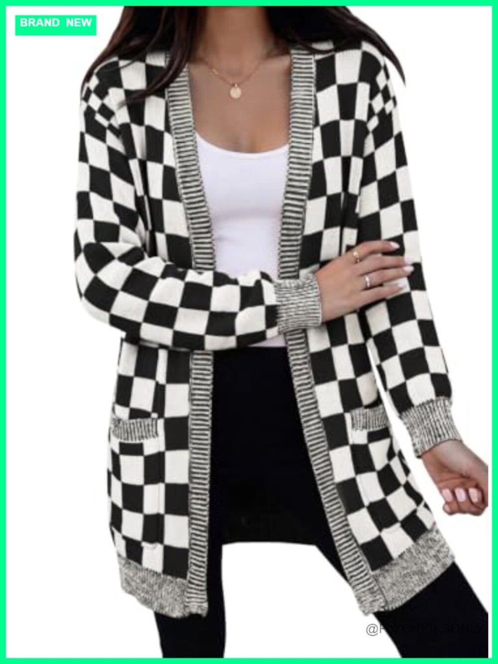Open Front Checkered Cardigan Chunky Knit Women's Fall Sweater